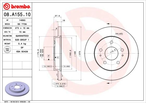 Brembo 08.A155.10 - Bremžu diski adetalas.lv