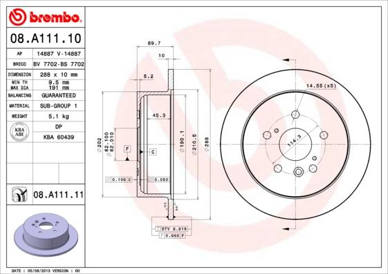 Brembo 08.A111.11 - Bremžu diski adetalas.lv