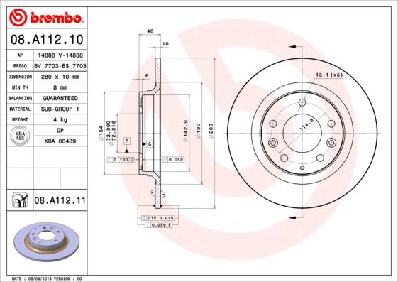 Brembo 08.A112.10 - Bremžu diski adetalas.lv