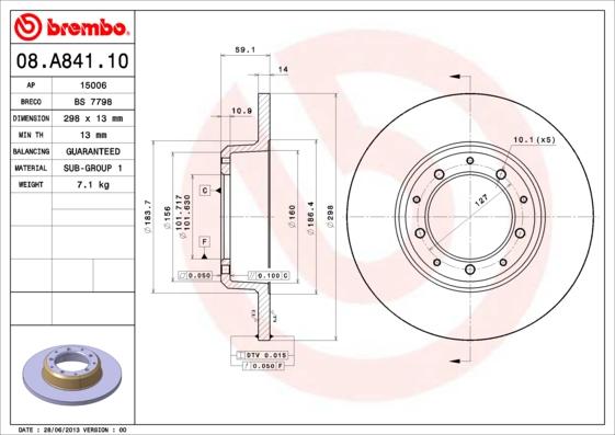 Brembo 08.A841.10 - Bremžu diski adetalas.lv