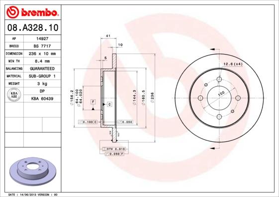 Brembo 08.A328.10 - Bremžu diski adetalas.lv