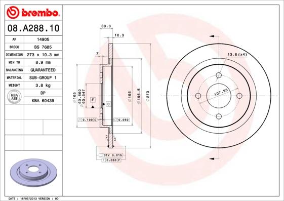 Brembo 08.A288.10 - Bremžu diski adetalas.lv