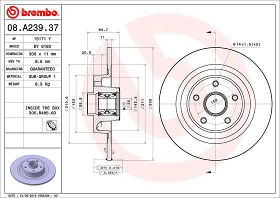 Brembo 08.A239.37 - Bremžu diski adetalas.lv