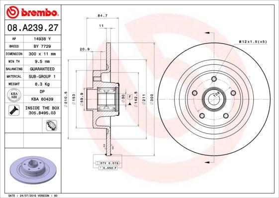 Brembo 08.A239.27 - Bremžu diski adetalas.lv