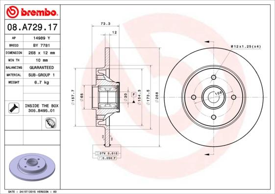 Brembo 08.A729.17 - Bremžu diski adetalas.lv