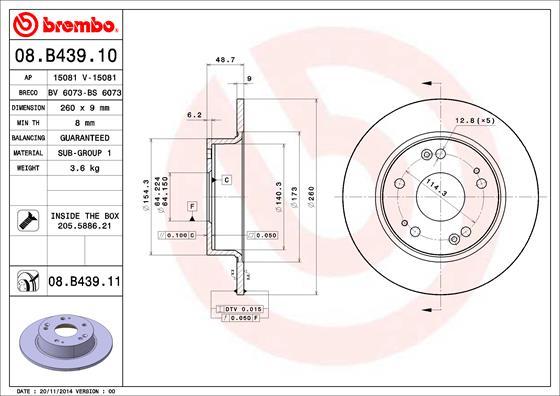 Brembo 08.B439.11 - Bremžu diski adetalas.lv