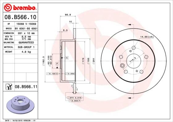 Brembo 08.B566.10 - Bremžu diski adetalas.lv