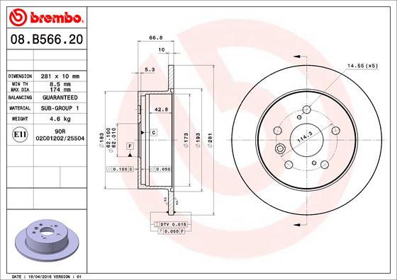 Brembo 08.B566.21 - Bremžu diski adetalas.lv