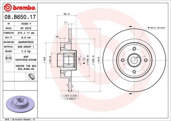 Brembo 08.B650.17 - Bremžu diski adetalas.lv