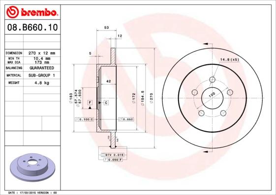 Brembo 08.B660.10 - Bremžu diski adetalas.lv