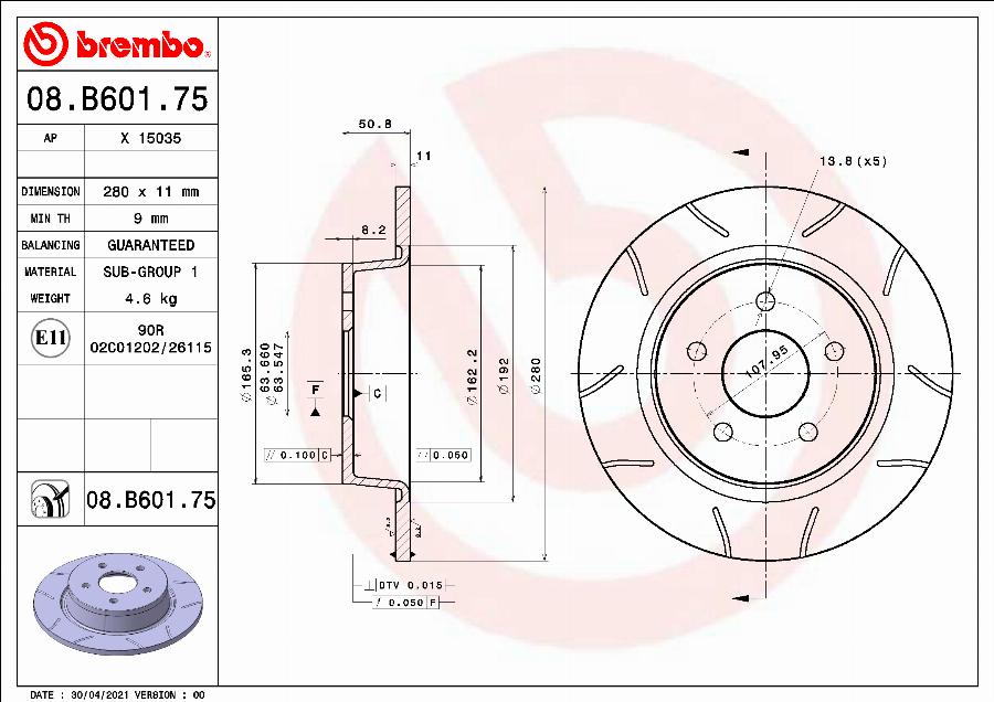 Brembo 08.B601.75 - Bremžu diski adetalas.lv