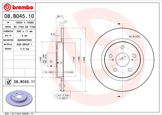 Brembo 08.B045.11 - Bremžu diski adetalas.lv