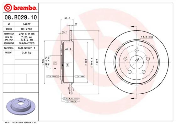 Brembo 08.B029.10 - Bremžu diski adetalas.lv