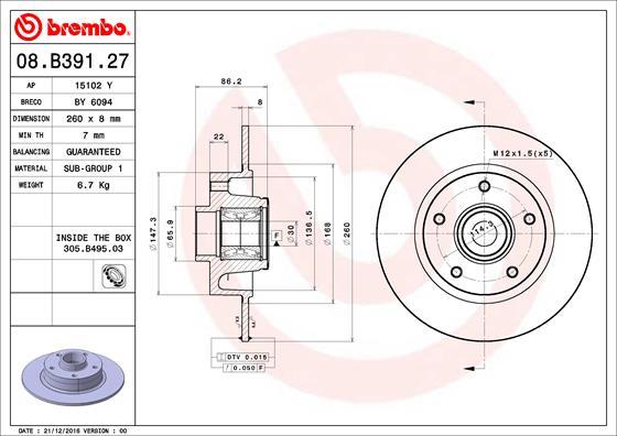 Brembo 08.B391.27 - Bremžu diski adetalas.lv