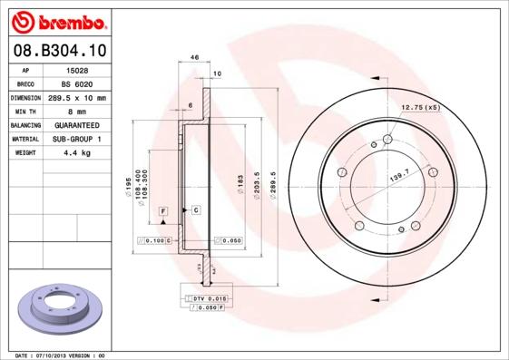 Brembo 08.B304.10 - Bremžu diski adetalas.lv