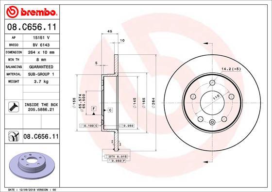 Brembo 08.C656.11 - Bremžu diski adetalas.lv