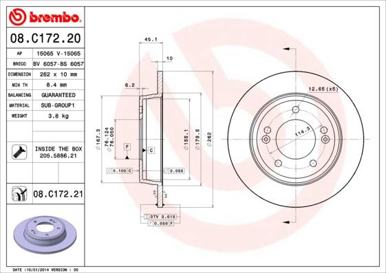 Brembo 08.C172.21 - Bremžu diski adetalas.lv