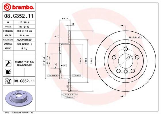 Brembo 08.C352.11 - Bremžu diski adetalas.lv