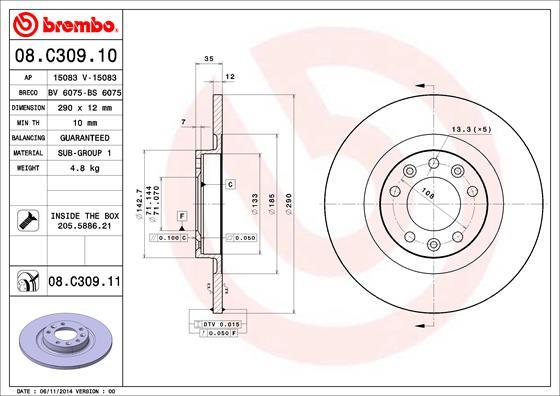 Brembo 08.C309.11 - Bremžu diski adetalas.lv