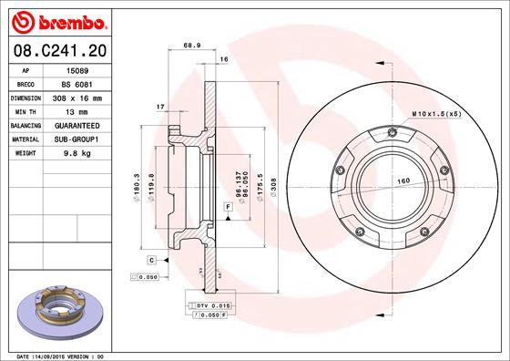 Brembo 08.C241.20 - Bremžu diski adetalas.lv