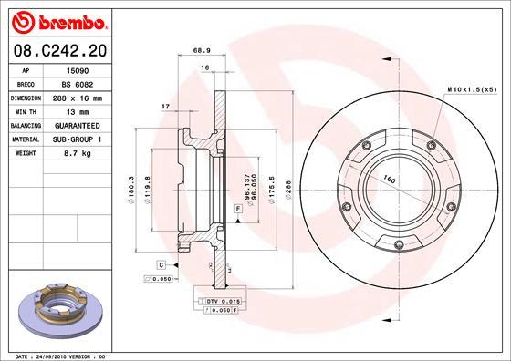 Brembo 08.C242.20 - Bremžu diski adetalas.lv