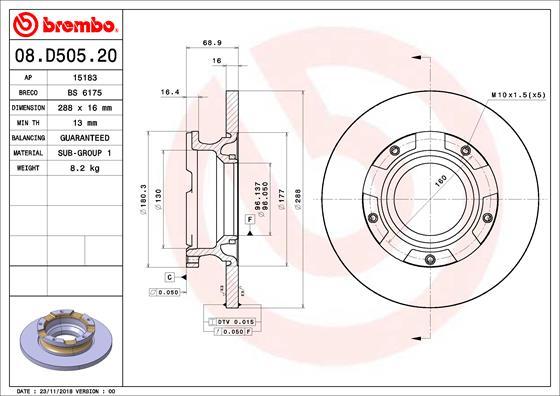 Brembo 08.D505.20 - Bremžu diski adetalas.lv