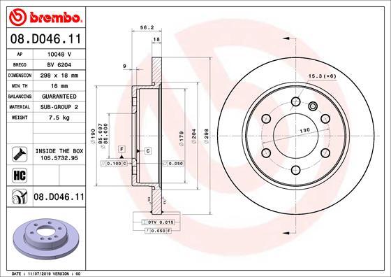 Brembo 08.D046.11 - Bremžu diski adetalas.lv