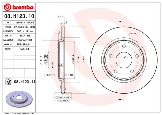 Brembo 08.N123.10 - Bremžu diski adetalas.lv