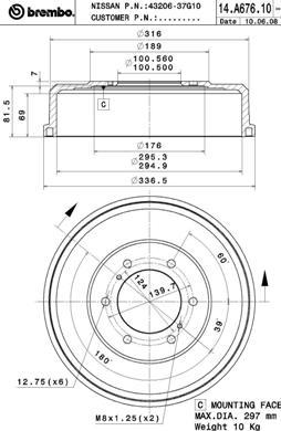 Brembo 14.A676.10 - Bremžu trumulis adetalas.lv