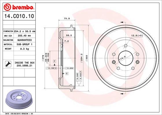 Brembo 14.C010.10 - Bremžu trumulis adetalas.lv