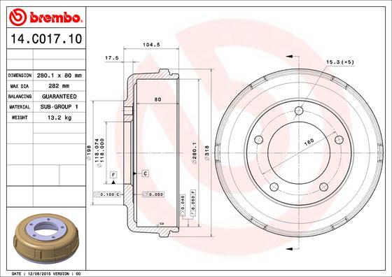 Brembo 14.C017.10 - Bremžu trumulis adetalas.lv