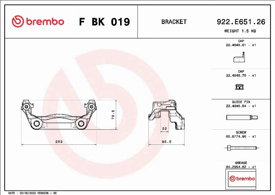 Brembo F BK 019 - Bremžu suporta skavas stipr. korpusa kompl. adetalas.lv