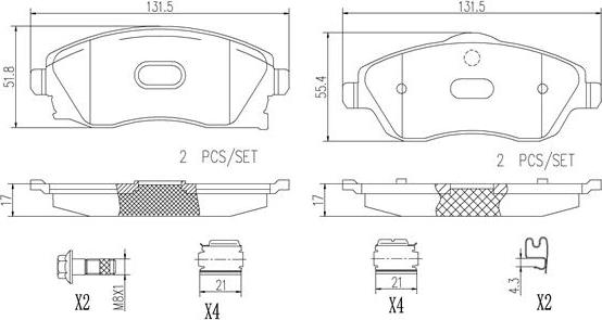 Brembo P59036N - Bremžu uzliku kompl., Disku bremzes adetalas.lv