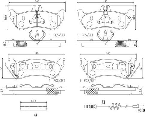 Brembo P50044N - Bremžu uzliku kompl., Disku bremzes adetalas.lv