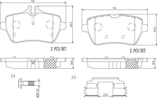 Brembo P50103N - Bremžu uzliku kompl., Disku bremzes adetalas.lv