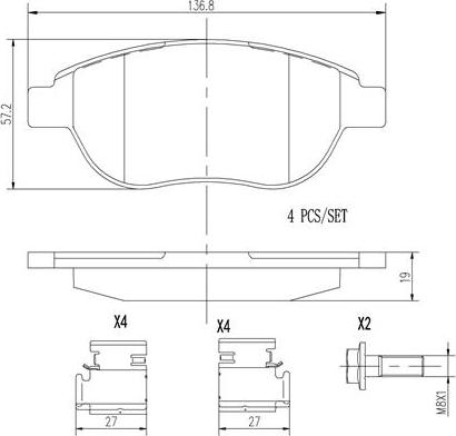 Brembo P61068N - Bremžu uzliku kompl., Disku bremzes adetalas.lv