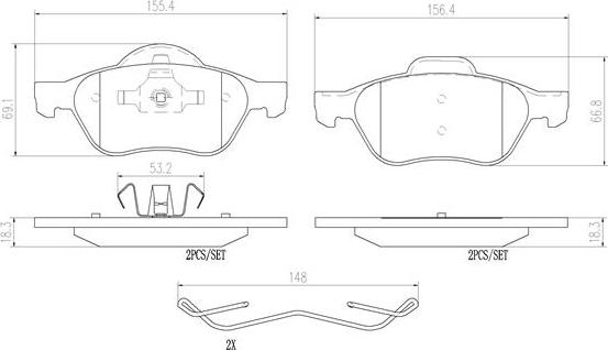 Brembo P68029N - Bremžu uzliku kompl., Disku bremzes adetalas.lv