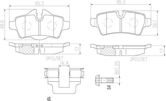 Brembo P06052N - Bremžu uzliku kompl., Disku bremzes adetalas.lv