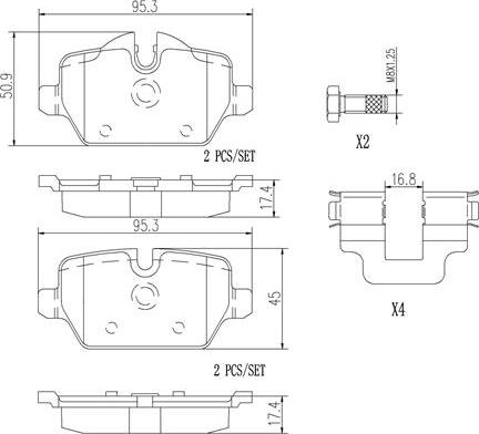 Brembo P06037N - Bremžu uzliku kompl., Disku bremzes adetalas.lv