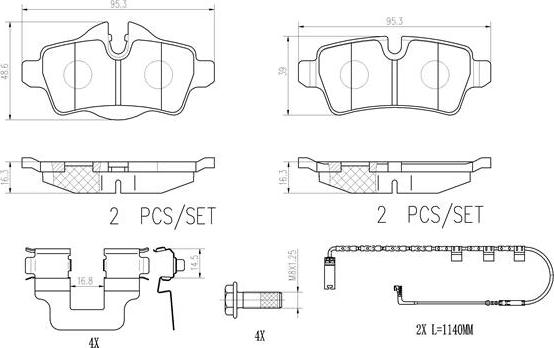 Brembo P06103N - Bremžu uzliku kompl., Disku bremzes adetalas.lv