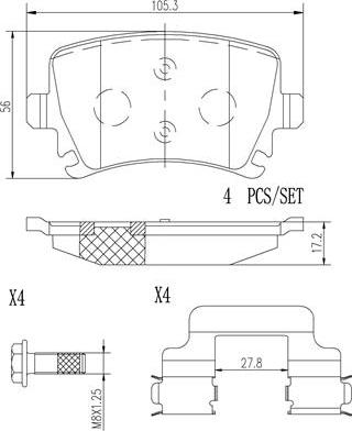 Brembo P85095N - Bremžu uzliku kompl., Disku bremzes adetalas.lv