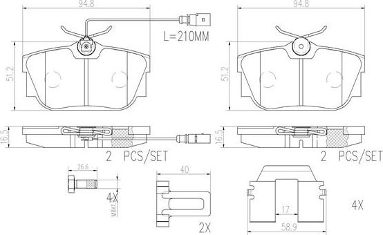 Brembo P85059N - Bremžu uzliku kompl., Disku bremzes adetalas.lv