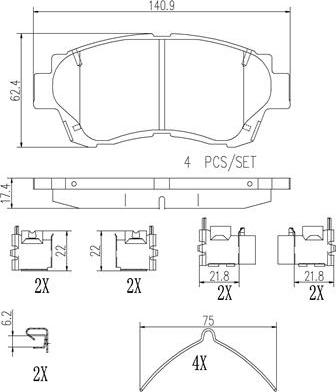 Brembo P83124N - Bremžu uzliku kompl., Disku bremzes adetalas.lv