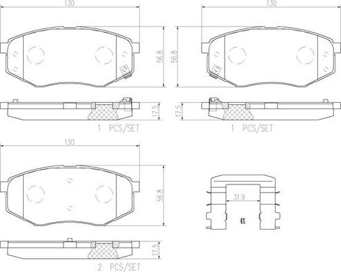 Brembo P30055N - Bremžu uzliku kompl., Disku bremzes adetalas.lv