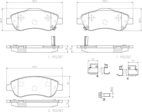 Brembo P28045N - Bremžu uzliku kompl., Disku bremzes adetalas.lv