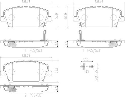 Brembo P28037N - Bremžu uzliku kompl., Disku bremzes adetalas.lv