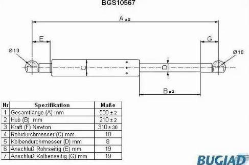 Bugiad BGS10567 - Gāzes atspere, Bagāžas / Kravas nodalījuma vāks adetalas.lv