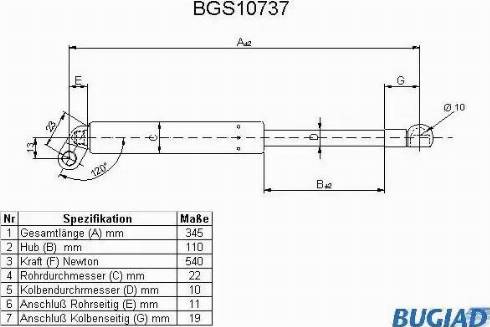 Bugiad BGS10737 - Gāzes atspere, Bagāžas / Kravas nodalījuma vāks adetalas.lv