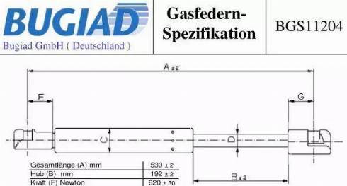 Bugiad BGS11204 - Gāzes atspere, Bagāžas / Kravas nodalījuma vāks adetalas.lv