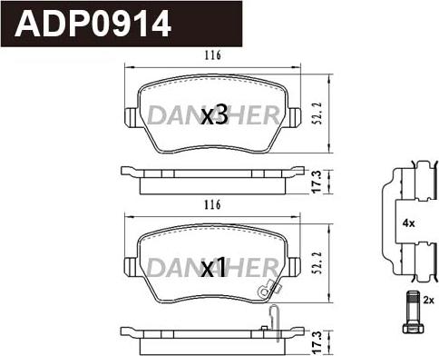 Danaher ADP0914 - Bremžu uzliku kompl., Disku bremzes adetalas.lv